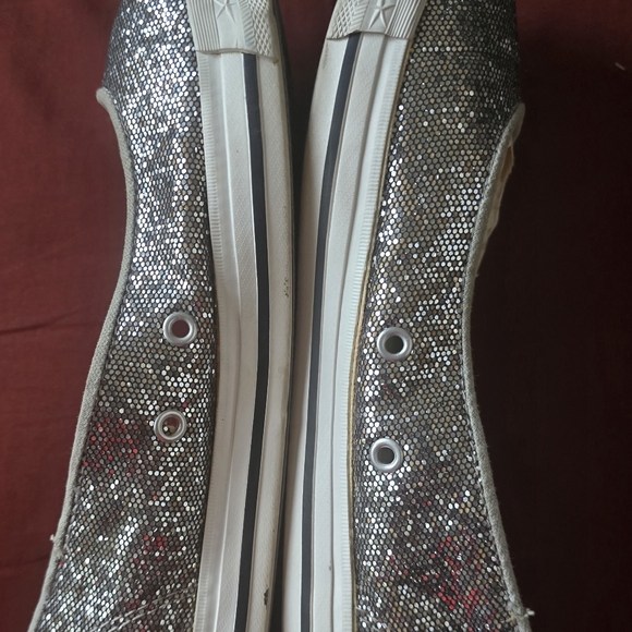 Womens Silver Glitter CONVERSE ALL STAR Round Toe Sneakers Sz 9 Pre-owned - Picture 5 of 9
